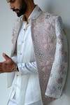 Buy_Jatin Malik_Ivory Linen, Silk Piping, Embroidery, Blush Pink Divine Short Jacket And Kurta Set 