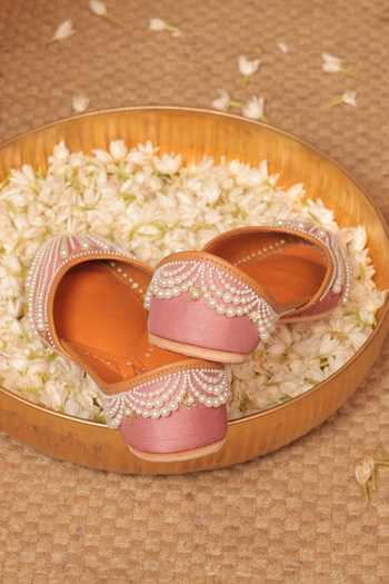 Shop_House Of Vitti India_Purple Pearl And Sequin Embellished Juttis _Online_at_Aza_Fashions