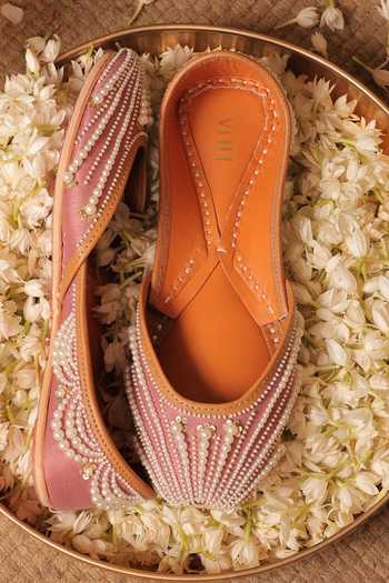 House Of Vitti India_Purple Pearl And Sequin Embellished Juttis _at_Aza_Fashions