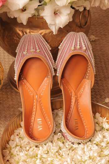 Shop_House Of Vitti India_Purple Pearl And Sequin Embellished Juttis _at_Aza_Fashions