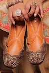 Shop_House Of Vitti India_Brown Peacock Zardozi Embroidered Juttis _at_Aza_Fashions