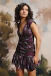 Buy ZiP by Payal & Zinal Purple Georgette V-neck Amethyst Floral Pattern Mini Dress at Aza Fashions Buy_ZiP by Payal & Zinal_Purple Georgette V-neck Amethyst Floral Pattern Mini Dress _at_Aza_Fashions