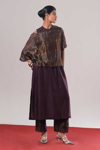 Urvashi Kaur_Purple Chanderi Silk Zari Round Neck Mira Sleeveless Tunic _at_Aza_Fashions
