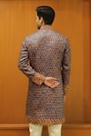 Shop_Char Chaand_Blue Linen, Silk Embroidery Ikat Heritage Kurta _at_Aza_Fashions