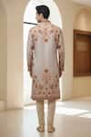 Shop Char Chaand Grey Linen, Silk Floral Regal Kurta at Aza Fashions Shop_Char Chaand_Grey Linen, Silk Floral Regal Kurta _at_Aza_Fashions