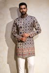 Shop Char Chaand Multi Color Linen, Silk Indigo Ajrakh Mosaic Kurta at Aza Fashions Shop_Char Chaand_Multi Color Linen, Silk Indigo Ajrakh Mosaic Kurta _at_Aza_Fashions