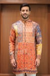 Buy Char Chaand Orange Linen, Silk Sunset Patchwork Heritage Kurta at Aza Fashions Buy_Char Chaand_Orange Linen, Silk Sunset Patchwork Heritage Kurta _at_Aza_Fashions