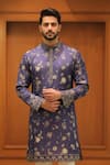 Buy Char Chaand Blue Linen, Silk Embroidery Floral Heritage Kurta at Aza Fashions Buy_Char Chaand_Blue Linen, Silk Embroidery Floral Heritage Kurta _at_Aza_Fashions