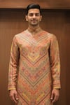 Shop Char Chaand Multi Color Linen, Silk Heritage Chevron Tapestry Kurta Online at Aza Fashions Shop_Char Chaand_Multi Color Linen, Silk Heritage Chevron Tapestry Kurta _Online_at_Aza_Fashions