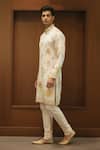 Char Chaand_Ivory Linen, Silk Botanical Garden Kurta _Online_at_Aza_Fashions