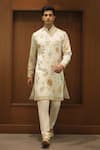 Buy_Char Chaand_Ivory Linen, Silk Botanical Garden Kurta _at_Aza_Fashions