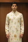 Shop_Char Chaand_Ivory Linen, Silk Botanical Garden Kurta _Online_at_Aza_Fashions