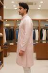 Char Chaand_Pink Linen, Silk Embroidery Blush Kurta _Online_at_Aza_Fashions
