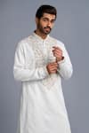 Char Chaand_Ivory Cotton Embroidery Kurta _at_Aza_Fashions