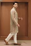 Char Chaand_Gold Linen, Silk Animal Print Kurta _Online_at_Aza_Fashions