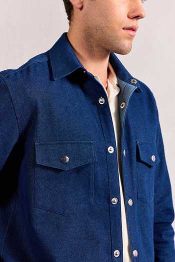 Buy_Zazu_Blue Denim Collared Jacket _Online_at_Aza_Fashions