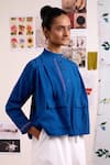 Buy_Doodlage_Blue Cotton Embroidery Mandarin Collar Varna Band Jacket _at_Aza_Fashions