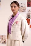 Doodlage_Beige Cotton Metallic Thread Collared Soria Tailored Jacket And Pant Set _Online_at_Aza_Fashions