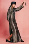 Buy_Ekaya Banaras_Black Silk V-neck Banarasi Emboss Handwoven Kaftan _Online_at_Aza_Fashions