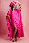 Shop_Ekaya Banaras_Pink Satin, Silk Zari V-neck Banarasi Cutwork Kaftan _at_Aza_Fashions
