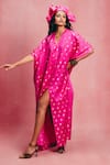 Buy_Ekaya Banaras_Pink Satin, Silk Zari V-neck Banarasi Cutwork Kaftan _at_Aza_Fashions