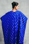 Shop_Ekaya Banaras_Blue Satin Metallic Thread V-neck Banarasi Polka Dot Pattern Kaftan _at_Aza_Fashions