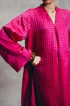 Buy_Ekaya Banaras_Pink Satin V-neck Handwoven Gerum Pattern Banarasi Kaftan _Online_at_Aza_Fashions