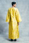 Shop_Ekaya Banaras_Yellow Satin Zari, Embroidery Split V-neck Banarasi Kadhwa Handwoven Kaftan _at_Aza_Fashions