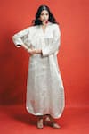 Buy Ekaya Banaras Green Tissue V-neck Handwoven Banarasi Emboss Kaftan at Aza Fashions Buy_Ekaya Banaras_Green Tissue V-neck Handwoven Banarasi Emboss Kaftan _at_Aza_Fashions