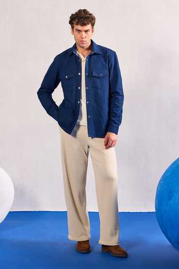Zazu_Blue Denim Collared Jacket _at_Aza_Fashions