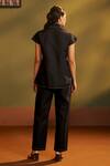 Shop_Savaaya_Black Linen Embroidery, Beads, Metallic Thread Floral Applique Top And Pant Set _at_Aza_Fashions