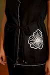 Shop_Savaaya_Black Linen Embroidery, Beads, Metallic Thread Floral Applique Top And Pant Set _Online_at_Aza_Fashions