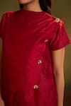 Savaaya_Red Viscose High Neck Asymmetric Button Top And Pant Set _at_Aza_Fashions