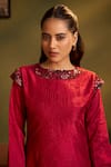 Buy_Savaaya_Red Viscose Sequins, Embroidery Round Neck Handwork Midi Dress _Online_at_Aza_Fashions
