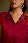 Savaaya_Red Viscose Sequins, Beads V-neck Crushed Handwork Top And Skirt Set _at_Aza_Fashions