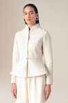 Buy_Ampm_Ivory Wool High Neck Zima Quilted Peplum Jacket With Belt _at_Aza_Fashions