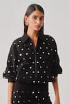 Buy Aroka Black Crepe Mirrors Collared, V-neck Midnight Bling Bomber Jacket at Aza Fashions Buy_Aroka_Black Crepe Mirrors Collared, V-neck Midnight Bling Bomber Jacket _at_Aza_Fashions