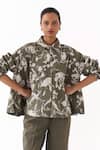 Buy_Three_Olive Green Twill Collared Floral Print Shirt _at_Aza_Fashions
