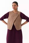 Buy Three Brown Round Neck Checkered Pattern Quilted Vest at Aza Fashions Buy_Three_Brown Round Neck Checkered Pattern Quilted Vest _at_Aza_Fashions