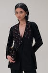 Buy The Right Cut Black Silk Sequins, Beads V-neck Embroidered Lapel Jacket at Aza Fashions Buy_The Right Cut_Black Silk Sequins, Beads V-neck Embroidered Lapel Jacket _at_Aza_Fashions