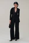 Shop The Right Cut Black Silk Sequins, Beads V-neck Embroidered Lapel Jacket Shop_The Right Cut_Black Silk Sequins, Beads V-neck Embroidered Lapel Jacket