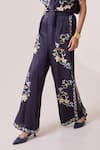 Buy_Needleten_Navy Linen, Satin Collared Floral Print Shirt And Pant Set 
