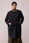 Buy_Bunka_Black Cotton Embroidery Round Neck Diana Long Jacket _at_Aza_Fashions