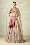 Buy_Gopi Vaid_Red Tussar, Organza Embroidery, Zari Sweetheart Neck Lehenga Set _at_Aza_Fashions