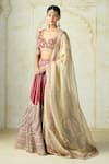 Buy_Gopi Vaid_Red Tussar, Organza Embroidery, Zari Sweetheart Neck Lehenga Set 