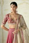 Gopi Vaid_Red Tussar, Organza Embroidery, Zari Sweetheart Neck Lehenga Set _Online
