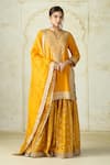 Buy Gopi Vaid Mustard Tussar, Organza Embroidery, Zari, Sequins Kurta And Brocade Sharara Set at Aza Fashions Buy_Gopi Vaid_Mustard Tussar, Organza Embroidery, Zari, Sequins Kurta And Brocade Sharara Set _at_Aza_Fashions