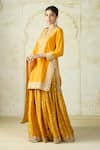 Shop Gopi Vaid Mustard Tussar, Organza Embroidery, Zari, Sequins Kurta And Brocade Sharara Set Shop_Gopi Vaid_Mustard Tussar, Organza Embroidery, Zari, Sequins Kurta And Brocade Sharara Set