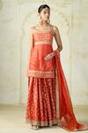Buy Gopi Vaid Orange Tussar, Organza Embroidery, Zari, Gota Patti Round Kurta And Sharara Set Buy_Gopi Vaid_Orange Tussar, Organza Embroidery, Zari, Gota Patti Round Kurta And Sharara Set