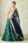 Buy Gopi Vaid Navy Tussar, Organza Embroidery, Tassels, Zari Striped Lehenga Set With Dupatta Buy_Gopi Vaid_Navy Tussar, Organza Embroidery, Tassels, Zari Striped Lehenga Set With Dupatta
